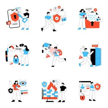 Set of Cybersecurity Flat Illustrations Stock Illustration