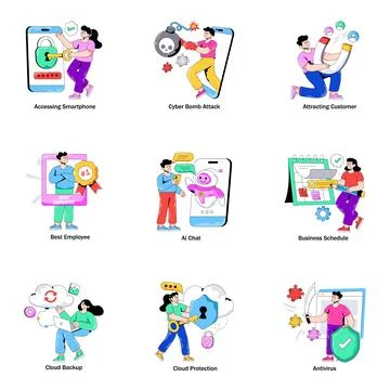 Set of Cybersecurity Flat Illustrations Stock Illustration
