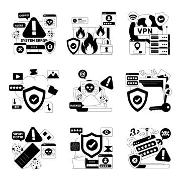 Set of Cybersecurity Solid Illustrations 스톡 일러스트