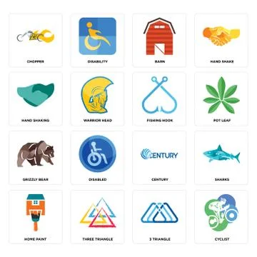 Set of cyclist, 3 triangle, home paint, century, grizzly bear, fishing hook,  Illustrazione stock gratuita