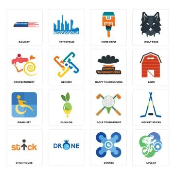 Set of cyclist, drones, stick figure, golf tournament, disability, happy than Illustrazione stock gratuita