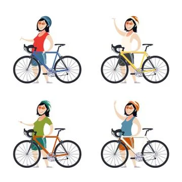 Set of cyclist women Stock Illustration