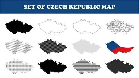 Set of Czech Republic Map Illustrations in Various Styles and Patterns Stock Illustration