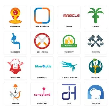 Set of d dentist, dth, brahmin, loch ness monster, super chef, university, en Gratis stockillustratie