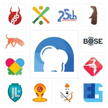 Set of d dentist, ffs, brahmin, pizza place, , pole dance, autism, bose, bloo Illustrazione stock gratuita