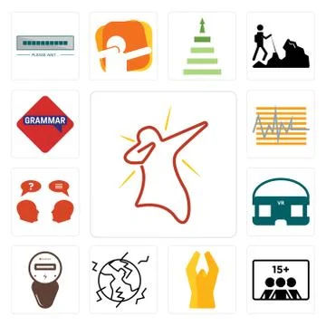 Set of dab, number players, folded hands, earthquake, electric meter, vr head Free Stock Illustration