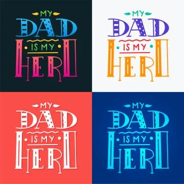 Set Dad super hero doodle quote in Handwritten style. Love Daddy lettering ph Stock Illustration