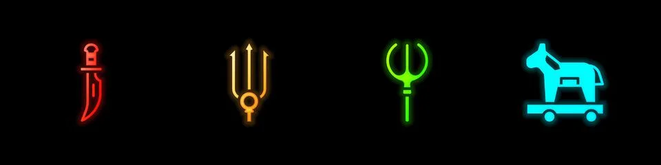 Set Dagger, Neptune Trident, and Trojan horse icon. Vector Stock-Illustration