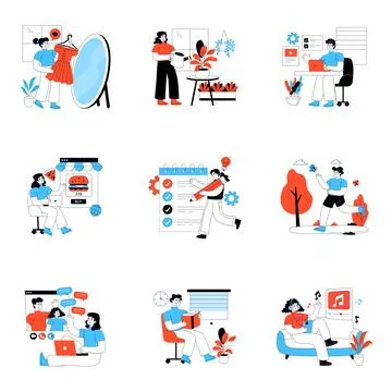 Set of Daily Activity Flat Illustrations Stock Illustration