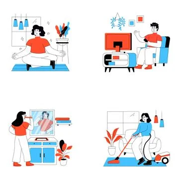 Set of Daily Routine Flat Illustrations Stock Illustration