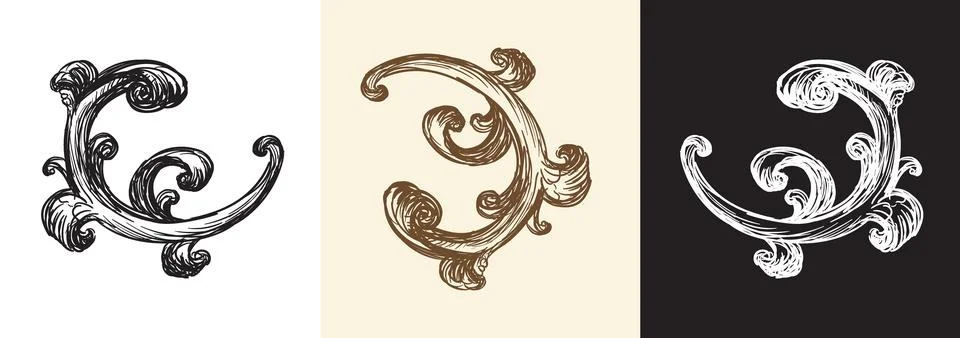 Set damask hand drawing design element vector illustration Stock Illustration