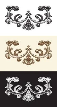 Set damask hand drawing design element vector art Stock Illustration