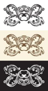 Set damask hand drawing design element vector graphic Stock Illustration