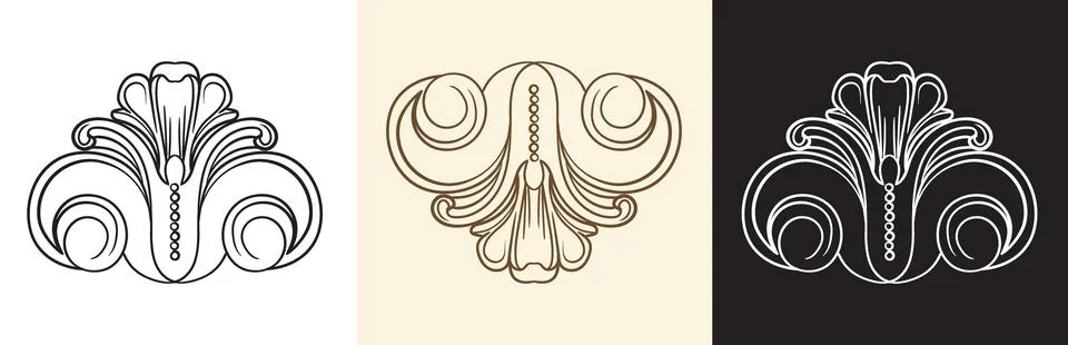 Set of damask hand drawing design element illustration Stock Illustration
