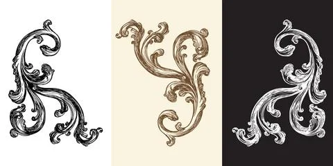 Set damask hand drawing element vector illustration Stock Illustration