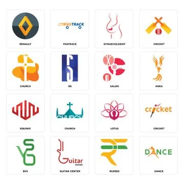 Set of dance, rupees, bvs, lotus, equinix, salon, church, gynaecologist, rena Illustrazione stock gratuita