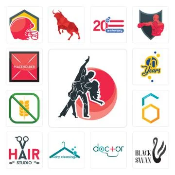Set of dance studio, black swan, doctor, dry cleaning, hair hex, gluten free, Gratis stockillustratie