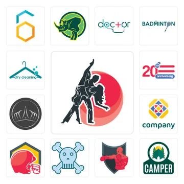 Set of dance studio, camper, boxing club, skull and crossbones, football helm 無料イラスト素材