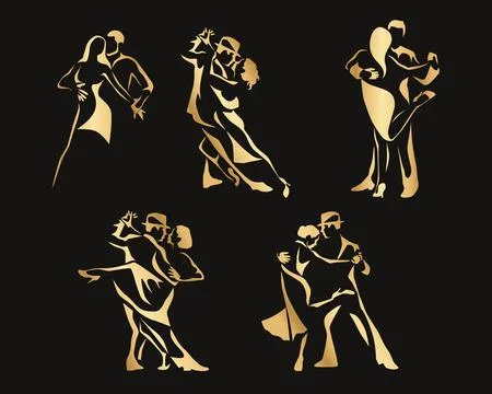 Set Dancing couple logo emblem latin salsa bachata kizomba tango social dance 스톡 일러스트