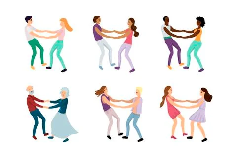 Set of dancing couples of different race and age and orientation Stock Illustration