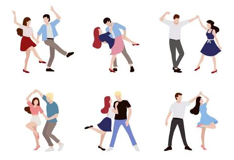 Set of dancing couples on white background. Vector illustrations Stock Photos