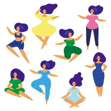 Set of dancing girls flat design. Vector illustration. Stock Illustration