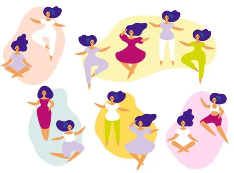 Set of dancing girls flat design. Vector illustration. Stock Illustration