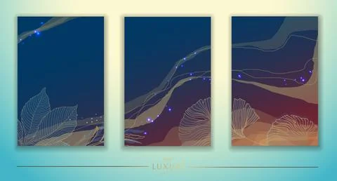 Set of dark abstract backgrounds. Beautiful golden leaves and branches Stock Illustration