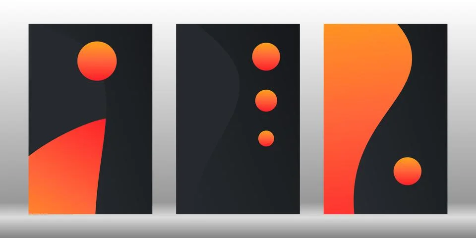 A set of dark backgrounds with bright elements. Orange gradient. Illustrazione stock