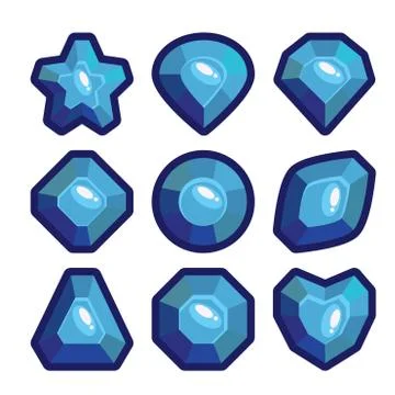 A set of dark blue emblems of precious stones Stock Illustration