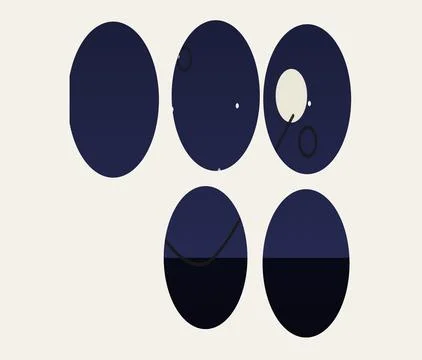 Set of dark blue oval shapes with simple line details Stock Illustration