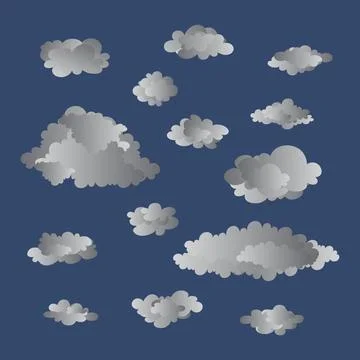 Set of dark cartoon clouds in blue sky background. Stock Illustration