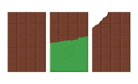 Set of dark chocolate bar in an open package on white background. Flat vector イラスト素材