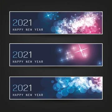 Set of Dark Horizontal New Year Banners - 2021 Stock Illustration