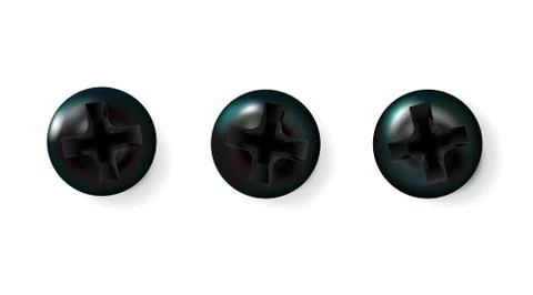 Set dark self-tapping screws, heads, black caps. Twisted in surface screws Stock Illustration