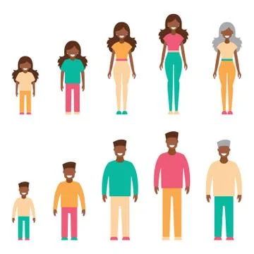 A set of dark-skinned people, a generation. Vector illustration in simple sty Stock Illustration
