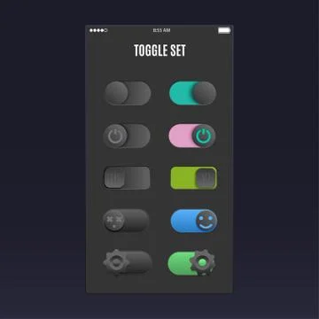 Set of dark toggle switch to web design and the  UI UX mobile application Illustrazione stock