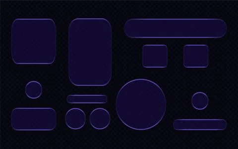 Set of dark UI elements with purple glowing borders and checkerboard Stockillustratie