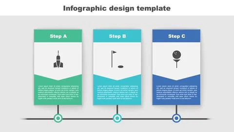 Set Dart arrow, Golf flag and ball on tee. Business infographic template. Vector Stock Illustration