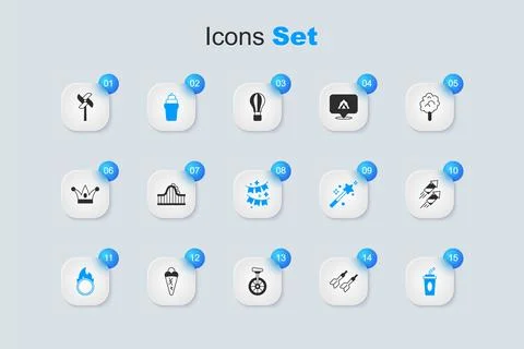 Set Dart arrow, Roller coaster, Ice cream in waffle, Circus fire hoop, Pape.. 스톡 일러스트