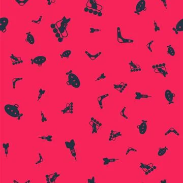 Set Dart arrow, Roller skate, Submarine toy and Boomerang on seamless pattern Stock Illustration