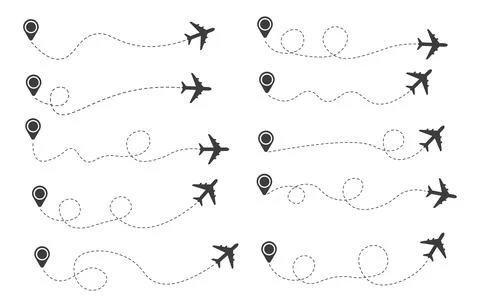 Set of dashed line airplane route Stock Illustration