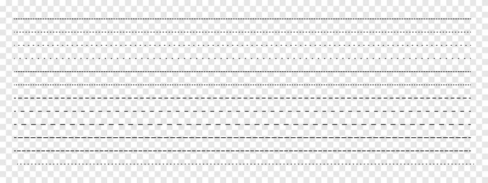 Set of dashed lines isolated on transparent background. Stock Illustration