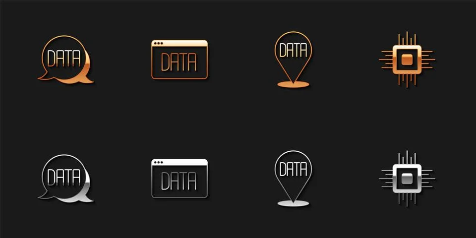 Set Data analysis,  and Processor CPU icon. Vector Stock Illustration