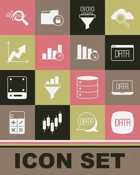 Set Data analysis, Binary code, Financial growth, Search data and decrease icon Stock Illustration