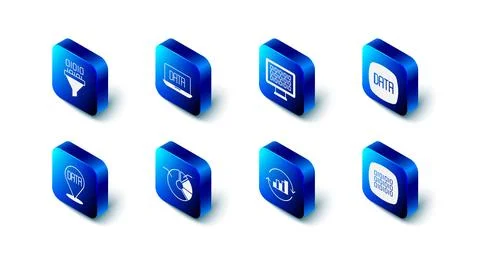 Set Data analysis, Binary code, Pie chart infographic, and icon. Vector Stock Illustration