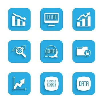 Set Data analysis, Binary code, Folder and lock, Financial growth, Search d.. Stock Illustration