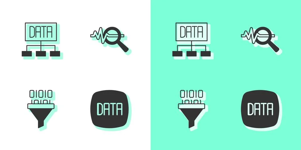 Set Data analysis, Binary code and Search data icon. Vector イラスト素材