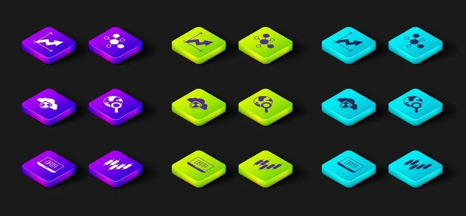 Set Data analysis Browser with stocks market Cloud and shield Search globe Mi Stock Illustration