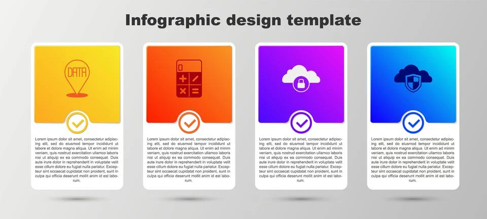 Set Data analysis, Calculator, Cloud computing lock and and shield. Business  Stock Illustration